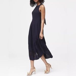 Banana Republic Laser Cut Curved Hem Midi Dress Navy, Size 0